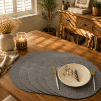 Set de table rond en cuir PU effet lin 38x38cm gris contemporain, imperméable, résistant à la chaleur, antidérapant, pour la décoration de la salle à manger