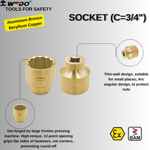 WEDO Non Spark Aluminium Bronze Metric 3/4'' <strong>Socket</strong> <strong>17mm</strong> DIN3120 with Bam Certificate - Product Image 4