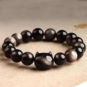 Wholesale 8mm Spiritual Healing Stone <strong>Kitty</strong> Head <strong>Bracelets</strong> Natural Silver Obsidian Crystal <strong>Hello</strong> <strong>Kitty</strong> <strong>Bracelet</strong> - Product Image 2