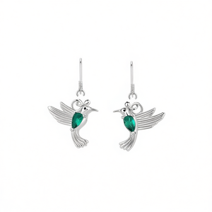 Boucles d'oreilles pendantes colibris plaquées argent avec pierre marquise cyan sertie pour femme, cadeau romantique, bijoux - Product Image 1
