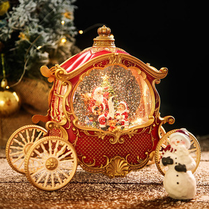 Boîte à musique de caravane de Noël avec boule de cristal, figurine artistique en résine peinte à la main, cadeau de vacances pour enfants, ornement vintage - Product Image 2