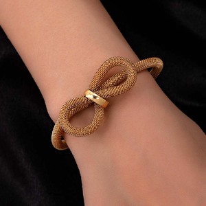 Fashion18k Mạ Vàng Có Thể Điều Chỉnh Chuỗi Tự Làm Vòng Đeo Tay Brass <span class=keywords><strong>Bowknot</strong></span> Cáp Dây Xoắn Cuff <span class=keywords><strong>Bangle</strong></span> - Product Image 2