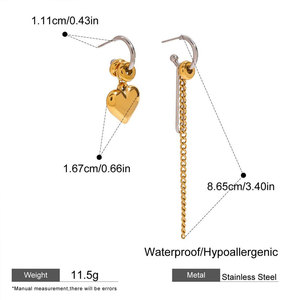 Pendientes al por mayor, asimétricos, de acero inoxidable 316L, chapados en oro de 14k y 18k, joyería fina, pendientes de cadena colgantes de moda para mujer - Product Image 6