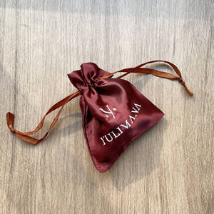Custom Tiny Burgundy Silk Satin Jewelry Gift Dust <b>Drawstring</b> <b>Bag</b> - Logo Printed Gift <b>Bags</b> for Jewelry & Cosmetics - Product Image 2