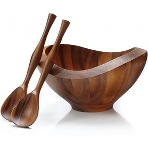 Cuencos de madera de diseño único y elegante con 2 espátulas Vajilla Cuenco decorativo Diseño curvo indio Cuencos ecológicos para servir - Product Image 1