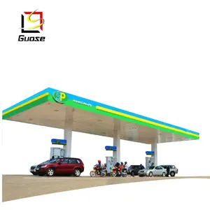 Brandstof Luifel Benzine Pomp Prefab Led Licht Moderne Staal Duurzaam Gas Station Commerciële Service Vullen Benzine ISO9001 Cn; Gua