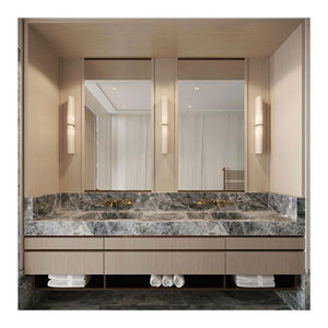 Đơn giản treo tường nước thủy tinh PVC đôi bồn rửa phòng tắm bàn trang điểm phòng tắm Vanity với gương và chậu rửa - Product Image 2