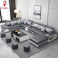 Ensemble canapé et table basse en tissu en U moderne et simple pour salon, avec interface USB, rangement relevable, housse anti-griffures pour chat et rembourrage en latex