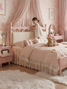 Elegante Cama <span class=keywords><strong>de</strong></span> Princesa <span class=keywords><strong>de</strong></span> Madera Tallada a Mano en Color Rosa para Dormitorio <span class=keywords><strong>de</strong></span> Niñas, Cama Infantil <span class=keywords><strong>de</strong></span> Estilo Provincial Francés - Product Image 5