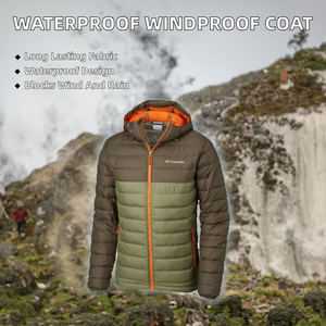 Chaqueta Acolchada Columbia para Hombre, con Bloques de Color, Impermeable, Cortavientos, Ligera, con Capucha, para Actividades al Aire Libre, Poliéster/Nailon, Verde Marrón - Product Image 2