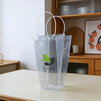 Sac cadeau en plastique personnalisé pour la vente au détail, sac à fleurs transparent en plastique, sac à main en PP écologique avec poignées