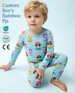 Ensemble de pyjamas pour garçons en coton de bambou OEKO-TEX personnalisé avec CPC CE, doux, respirant, pour l'été, vêtements de détente assortis pour la famille - Product Image 1
