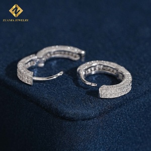 Pendientes Redondos de Lujo Estilo Hip Hop con Diamantes Cultivados en Laboratorio, Certificado NGTC, Chapados en Plata de Ley 925 - Product Image 3