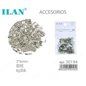 Perline Metalliche Ilan 3x6mm Cilindriche Argento 8g per Creazione di Gioielli - Product Image 1