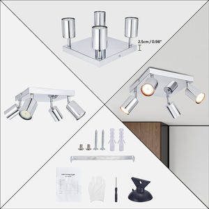 Foco de Techo GU10 Directo de Fábrica, Moderno, de 4 Luces, Cromado Pulido, Base Cuadrada Ajustable, para Sala de Estar y Dormitorio - Product Image 4