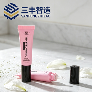 Tubo de PE rosa brillante personalizado con impresión, tubo suave con punta aplicadora de bola redonda transparente y tapa plana negra para gel transparente para el acné - Product Image 3
