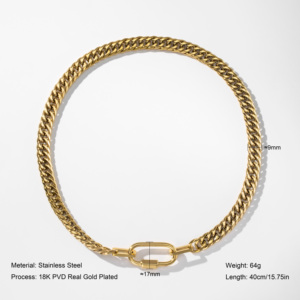 YF3611 Joyería de Diseño Sin Deslustre Chapada en <span class=keywords><strong>Oro</strong></span> de <span class=keywords><strong>18K</strong></span> Acero Inoxidable <span class=keywords><strong>Cadena</strong></span> Cubana Dos Tonos Grueso Mosquetón Collar Pulsera - Product Image 2
