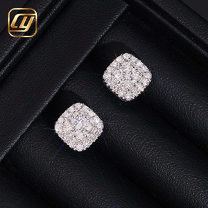 Luxury <b>Square</b> <b>Diamond</b> Stud <b>Earrings</b> S925 Silver White Gold Rhodium Plated Round Brilliant Cut Unisex Everyday Wear - Product Image 6