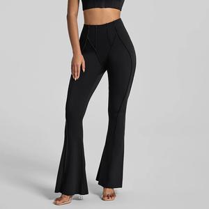 ソリッドカラーの女性用長袖トップス＆ハイウエストフレアパンツヨガセットヒップアップ効果のある2ピースジムフィットネスエクササイズウェアセット - Product Image 5