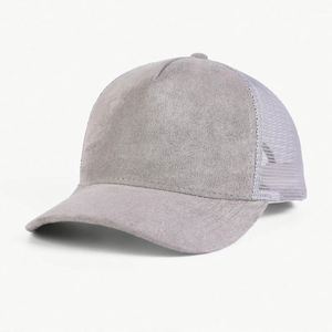 Casquettes en daim de haute qualité en gros, casquettes de camionneur personnalisées avec logo, casquettes de camionneur en daim à 5 panneaux avec maille - Product Image 6