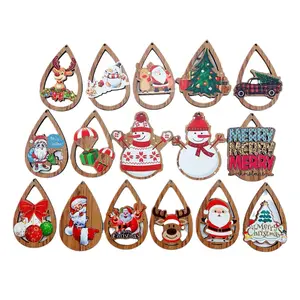 Christmas DIY Accessories Bamboo Wood Pendant Earrings Necklace Mobile Phone Car Charms for Party Decorations