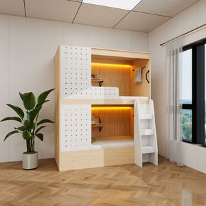 Service de conception 3D gratuit OEM/ODM – <span class=keywords><strong>Lit</strong></span> superposé moderne en bois sur mesure avec escalier pour dortoirs d'hôtels, écoles et hôpitaux - Product Image 1
