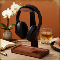 Support pour casque en noyer, support pour casque en bois pour bureau, support universel pour casque en bois avec base de rangement pour jeux, AirPods Max
