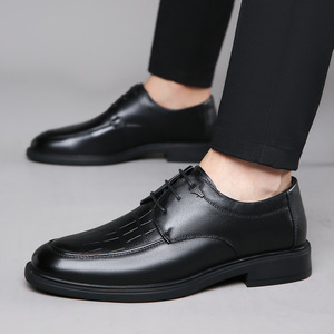 Chaussures Oxford en cuir véritable pour hommes, bout rond, à lacets, semelle souple, chaussures de mariage, automne, noir uni, tenue formelle d'affaires - Product Image 2