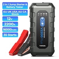 TOPDON Fabricant V2200Plus 2200A 12V 16000mAh Booster de batterie portable d'urgence pour voiture, Power Bank, testeur de batterie, démarreur de saut