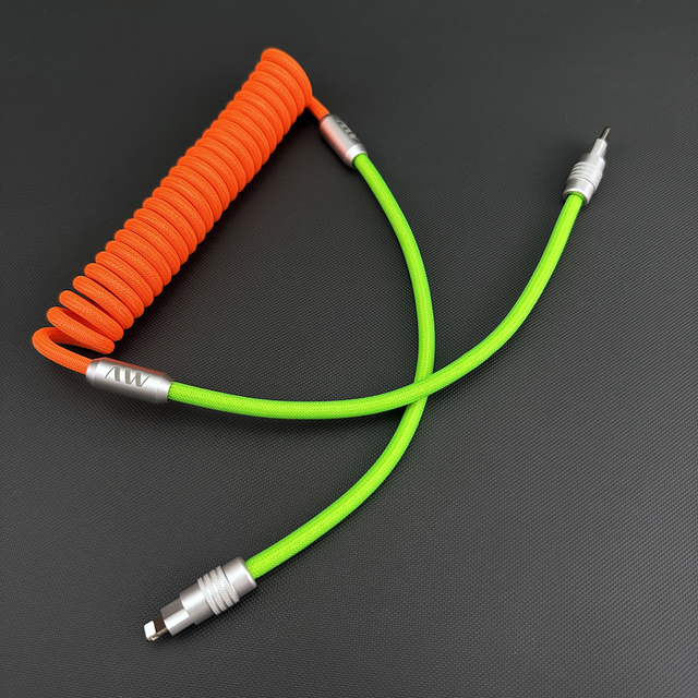 New Aluminum Alloy Spiral Curly Nylon Braided Type C 2M 100W 240W USB-C Data Cable Spring Coiled Charging Cable for iPad Macbook
