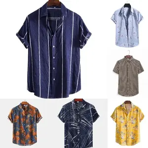 Men's Cotton Linen Short Sleeve Shirts Casual Lightweight Button Down Shirts Beach Summer Tops with Pocket