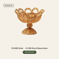 Corbeille à fruits en rotin tressé à la main, compotier à bord festonné, décoration de table en fibres naturelles, vente en gros OEM, corbeille à fruits en rotin
