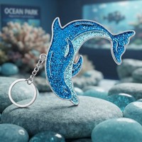 Porte-clés personnalisé en alliage de zinc en forme de dauphin, bicolore bleu pailleté, émail souple, thème marin, pour aquarium, OEM ODM, faible MOQ
