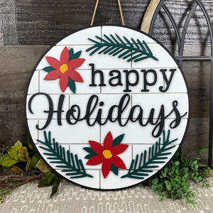 木製パッチワーク装飾塗装ピーチ新年クリスマスハロウィーン吊りドアプレートガーランド - Product Image 6