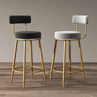 Tabouret de bar commercial moderne en tissu velours PU avec structure métallique, mobilier de bar nordique minimaliste pour la maison, luxueux, doré, pour salon