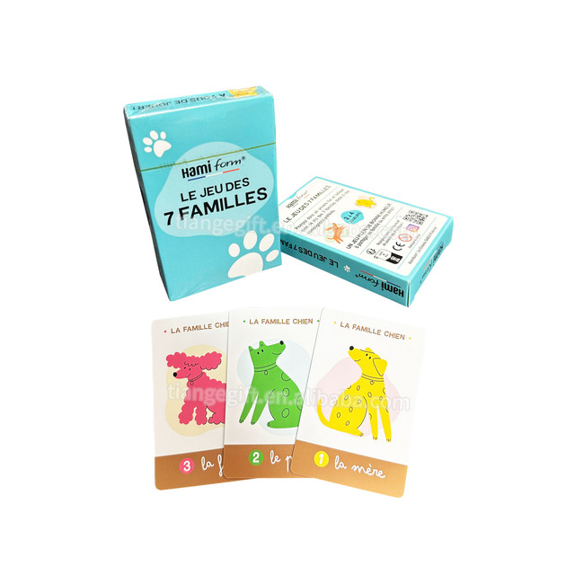 Personalized Logo Design Cute Cartoon Animals Eco-friendly Glossy French 7 Family Card Game with Paper Box Packaging