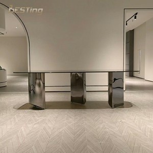 <span class=keywords><strong>Tavolo</strong></span> da pranzo con zeppa in metallo in acciaio inossidabile da appoggio in <span class=keywords><strong>vetro</strong></span> <span class=keywords><strong>temperato</strong></span> <span class=keywords><strong>nero</strong></span> di design di lusso italiano - Product Image 2