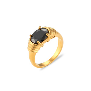 Stainless Steel 18K Gold Plated Oval Colored Crystal <b>Ring</b> Vintage Prong Setting <b>Statement</b> Finger <b>Ring</b> For Women Daily Jewelry - Product Image 2