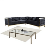 Ensemble de canapé-lit Chesterfield moderne en velours, forme rectangulaire, pour hôtel ou appartement, rembourrage en éponge