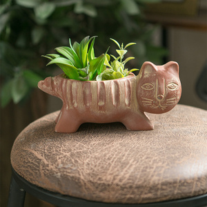 Vasi per Piante Grasse a Forma di Gatto in Cemento Arancione, Ornamento Animale Retrò per Arredamento Casa, <span class=keywords><strong>Vaso</strong></span> <span class=keywords><strong>da</strong></span> Scrivania per <span class=keywords><strong>Fiori</strong></span> <span class=keywords><strong>da</strong></span> Davanzale con Foro - Product Image 4