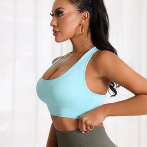 High Support Nylon <b>Racerback</b> Sports <b>Bra</b> with Elastic Waist for Women Breathable Tight Fit Running Workout Top - Product Image 3