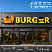 Enseigne lumineuse 3D extérieure grand format pour logo de restaurant, enseigne de magasin, ou nom de marque de restaurant éclairée