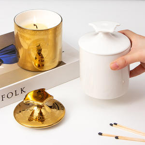 Portavelas cilíndrico de cerámica dorada con tapa, vacío, para velas aromáticas, regalo empresarial DF2103 - Product Image 4