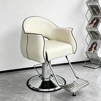Fauteuil de Barbier Professionnel Moderne et Minimaliste pour Salon, Chaise de Coiffure Pivotante et Réglable en Hauteur avec Siège en Cuir PU, Style Influenceur