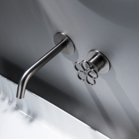 Robinet de lavabo mural monocommande en laiton brossé doré avec cartouche céramique, mitigeur de lavabo encastré