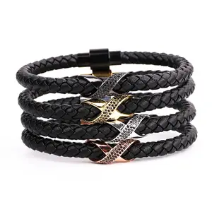 High Quality CZ Infinity Charm Stainless Steel Magnet Clasp Genuine Leather For Women Men