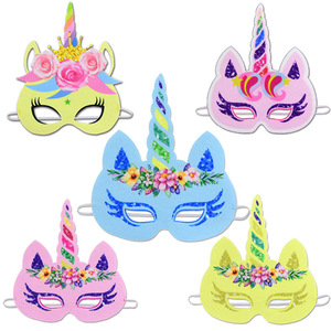 Mascarilla de papel de <span class=keywords><strong>unicornio</strong></span> arcoíris para niños, suministros para fiesta de cumpleaños, máscaras de papel de animales, nuevo estilo, en venta - Product Image 2
