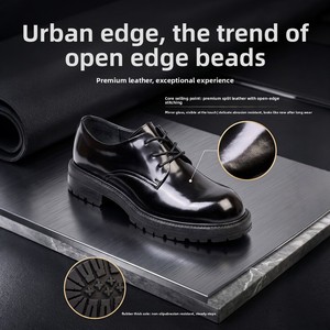 Chaussures en cuir pour hommes Bowo, nouvelle collection Printemps 2026, style décontracté chic, à lacets, bord biseauté, coutures perlées, cuir pleine fleur - Product Image 5