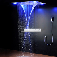Ensemble de douche cascade LED grand format 600x800mm, fixation murale, en acier inoxydable, système de douche pluie thermostatique pour hôtel, fonction pause douce