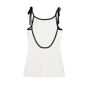 Mini-robe blanche unie à lacets et bretelles, dos évidé, décontractée, tricotée, respirante, pour femme, idéale pour l'été - Product Image 1
